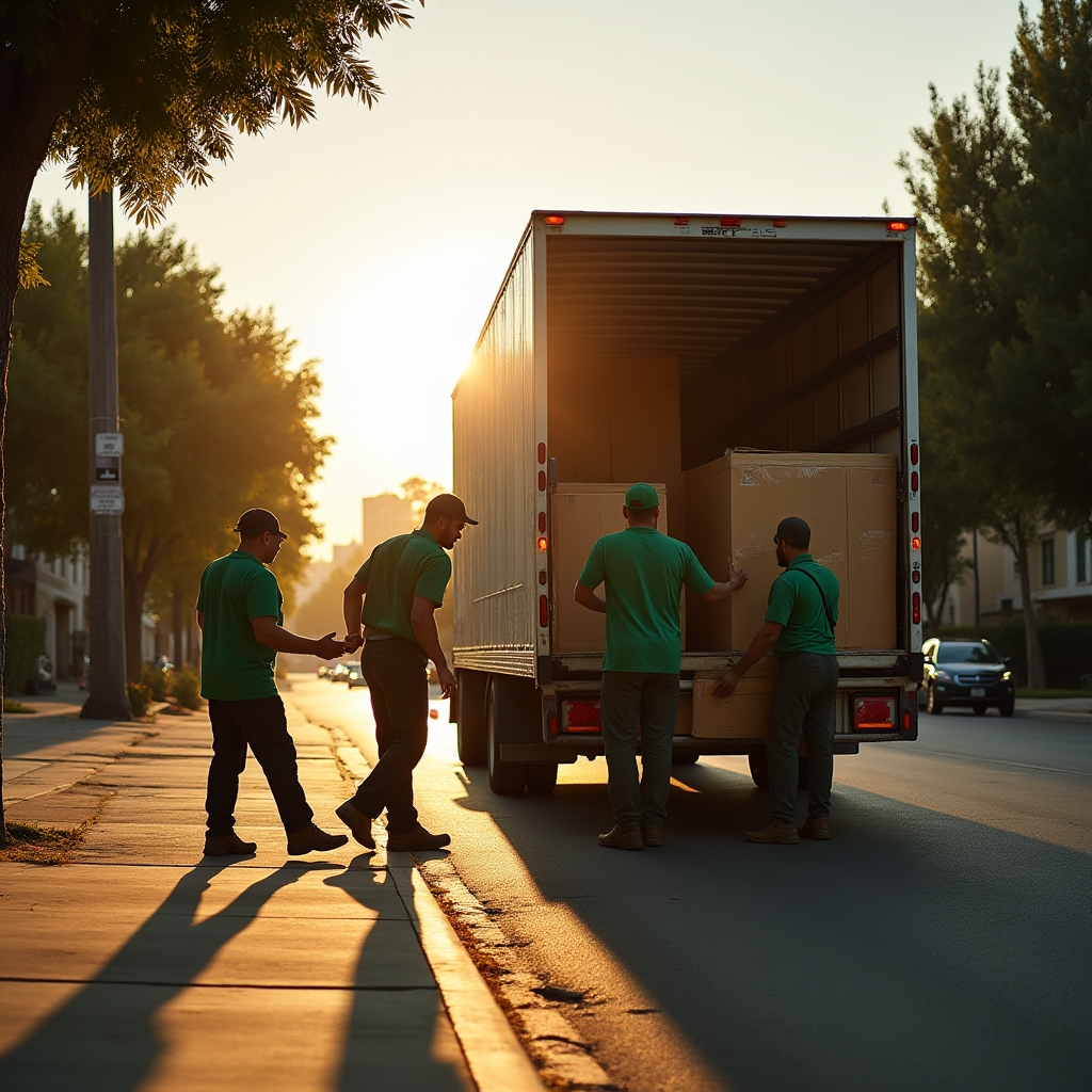 Carga de muebles en camión de mudanza con equipo profesional