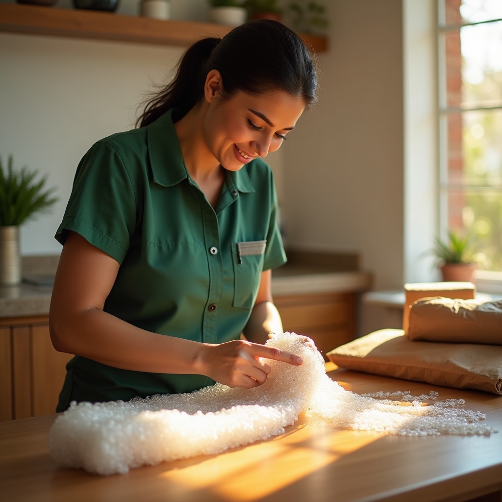 Profesional embalando muebles del hogar con material protector